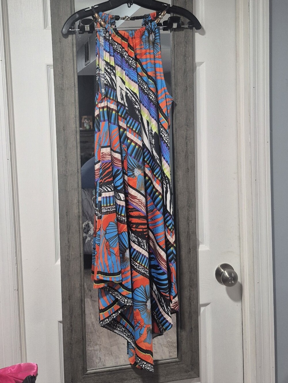 MSK Maxi Dress in Orange, Blue, Black & White
